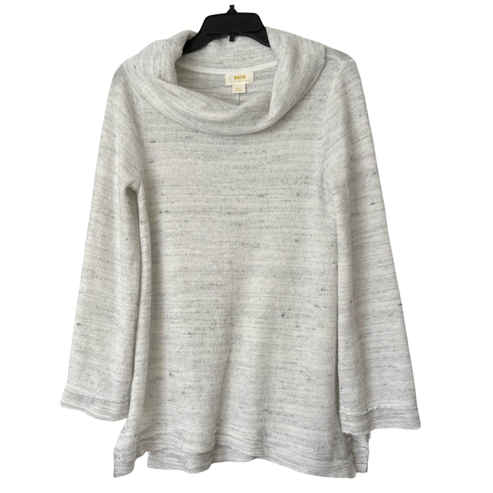 Anthropologie Maeve Super Soft Light Grey/Cream Tunic Mock Neck Sweater